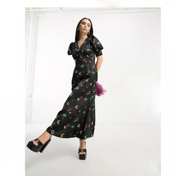 NWT Never Fully Dressed Puff Sleeve Maxi in Neon Paradise Print - Size  6 Petite - Picture 2 of 11